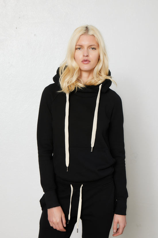 LISSE FITTED HOODY WITH GRINDING/ BLACK