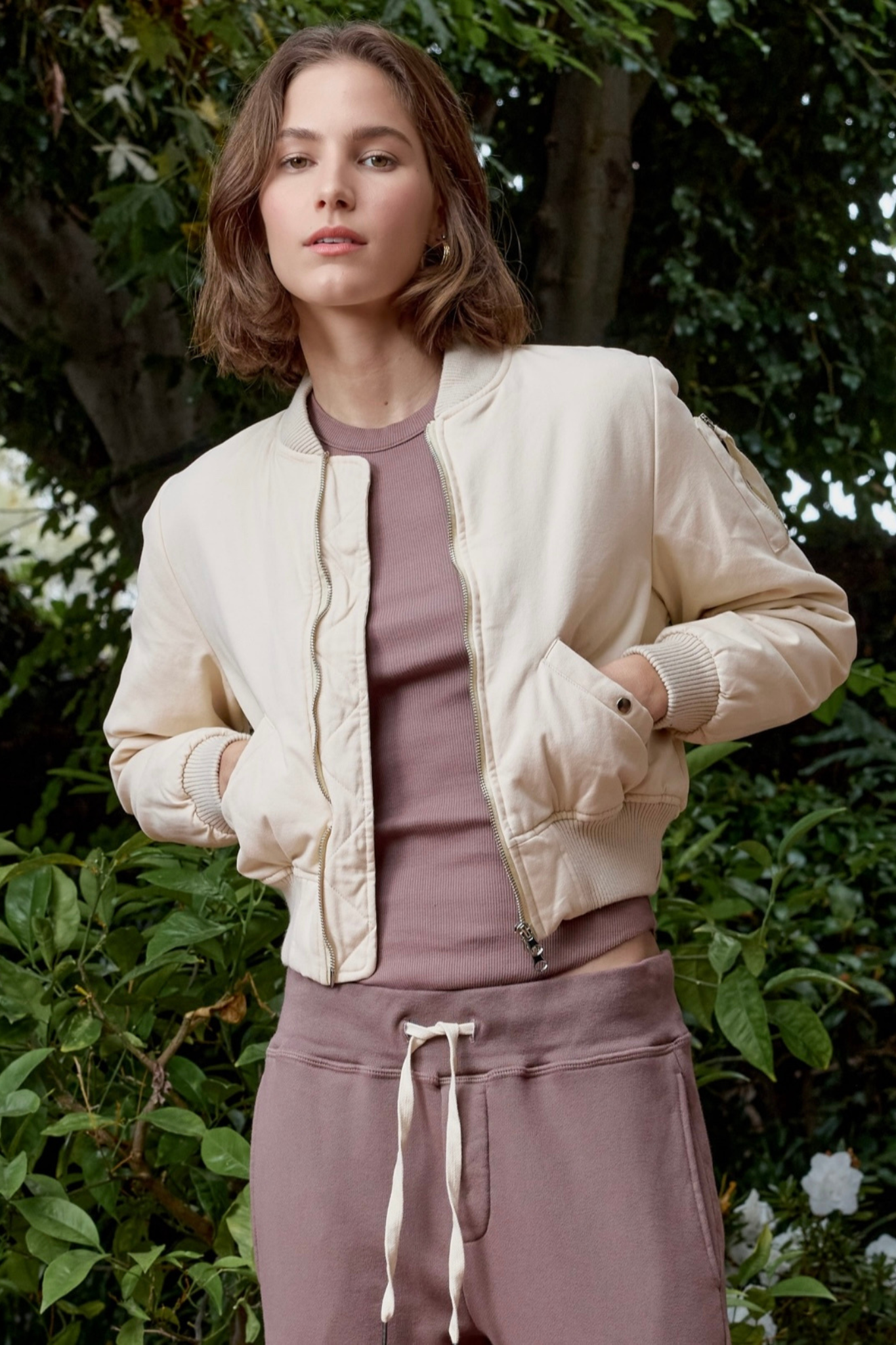 Women's Quilted Bomber Jacket – Reyes Shrunken in Ivory – NSF Clothing
