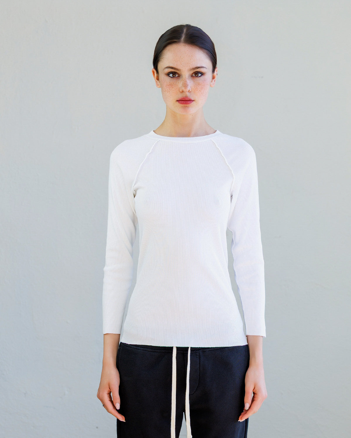 Women's Fitted Mini Rib Raglan Tee – Pearl | NSF Studio – NSF Clothing