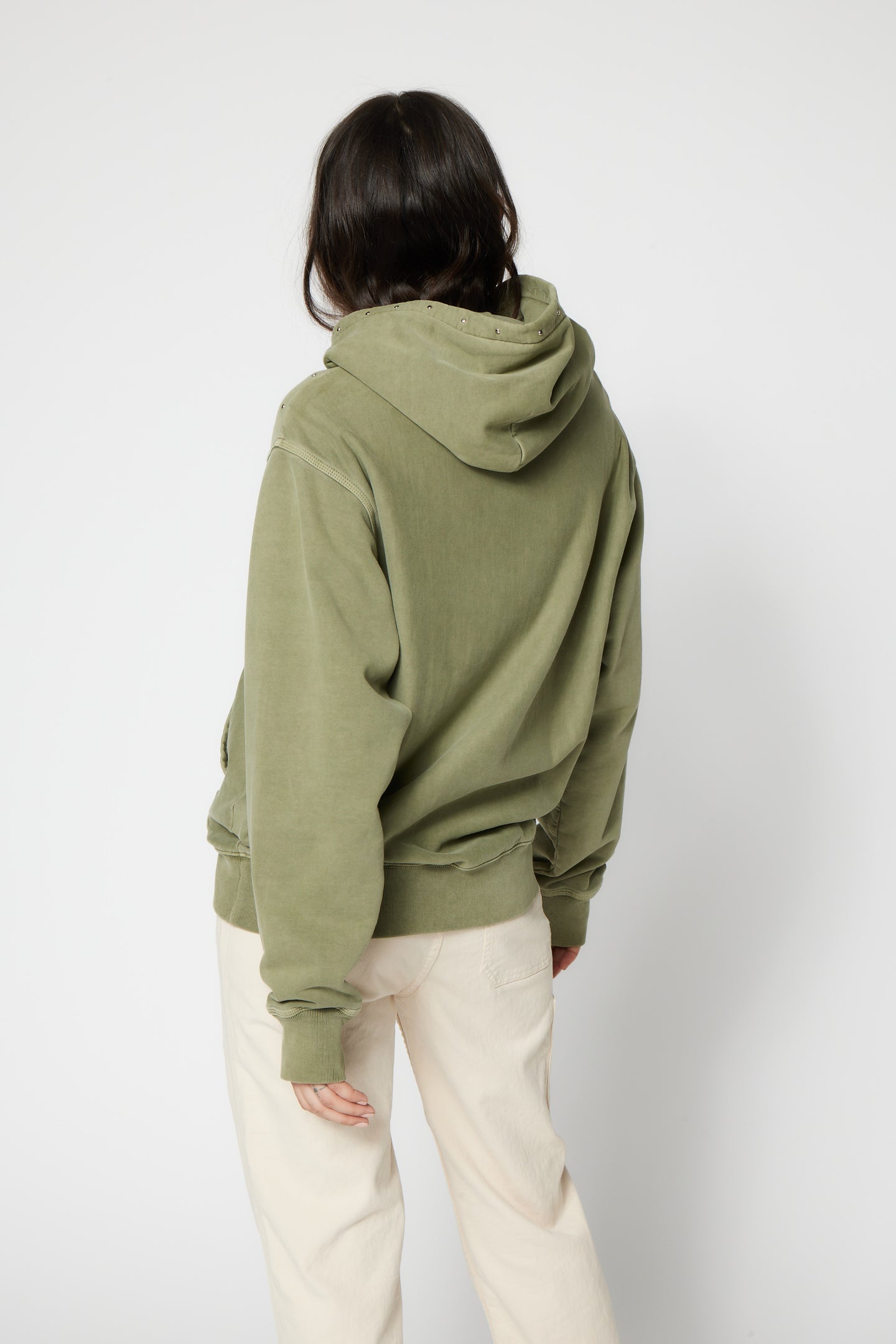 SRPLS STUDDED & REPAIRED HOODIE / PIGMENT SAGE