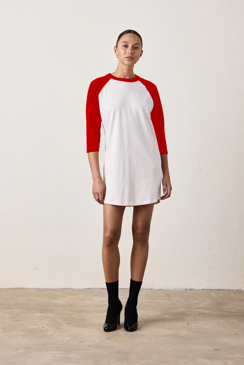 FRANKLIN BASEBALL JERSEY TEE DRESS / IVORY/RED