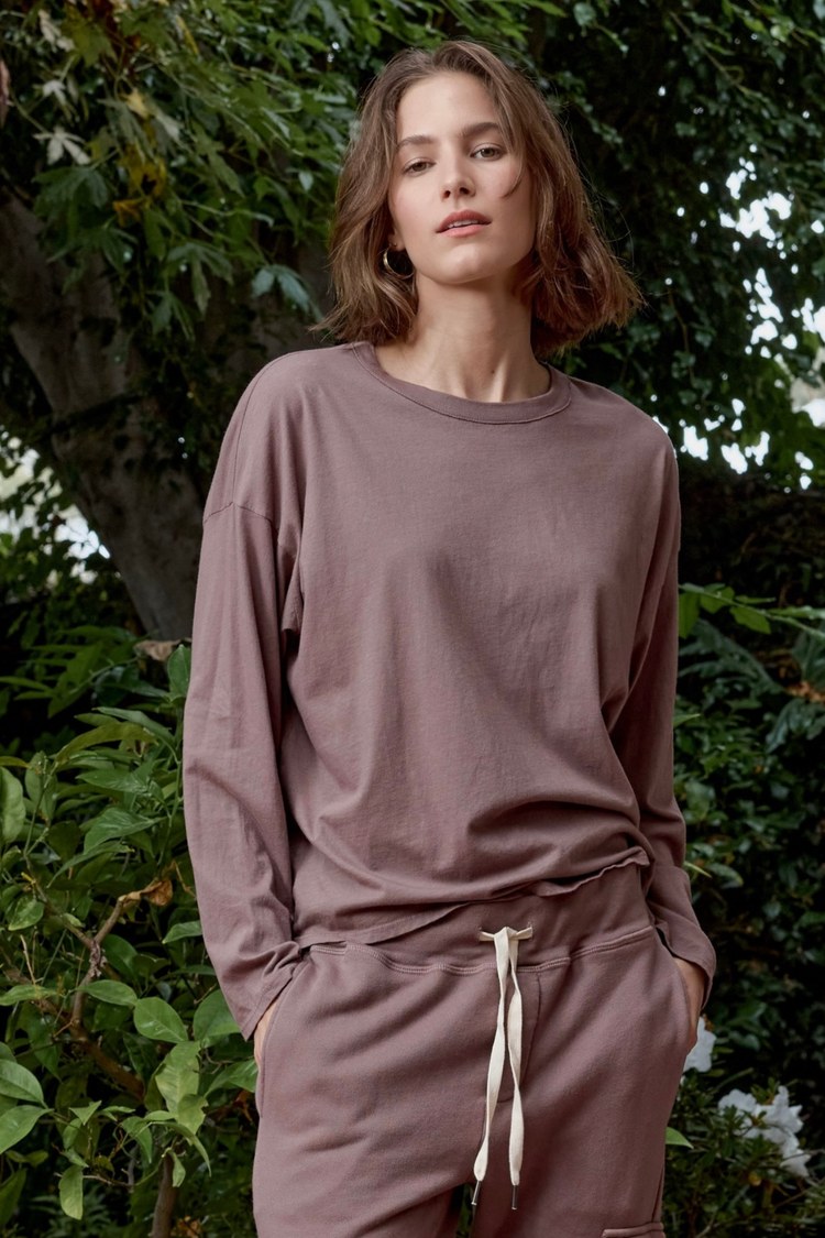 NSF Loffler Boxy Fine Jersey Tee - Deep Taupe