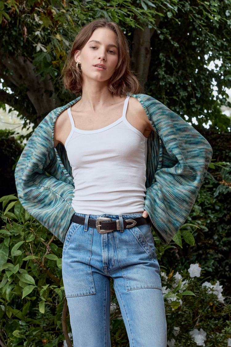 NSF Emma Painted Cotton Shrug Sweater- Teal