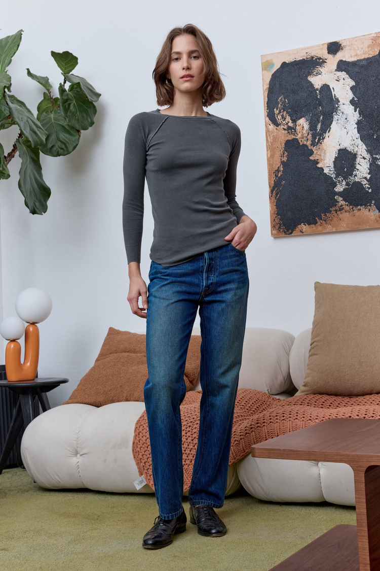 NSF Aria Fitted Baby Rib Raglan Tee - Faded Black