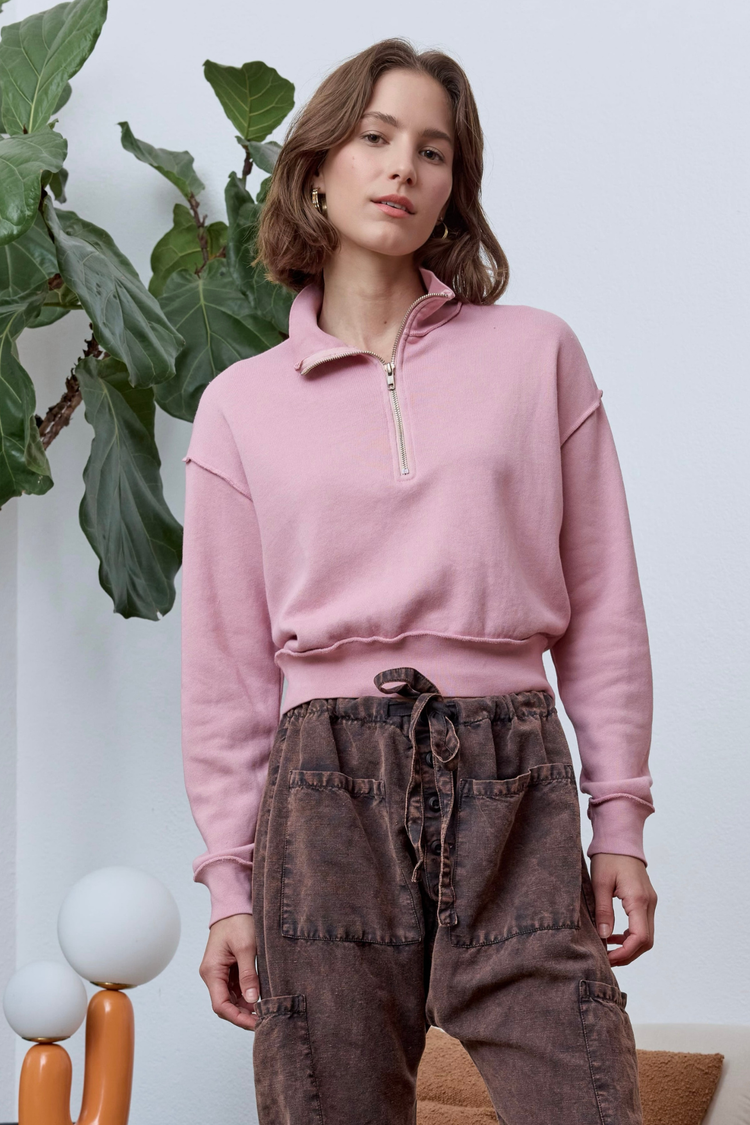 NSF Tova Cloud Fleece Half Zip Sweatshirt - Mallow