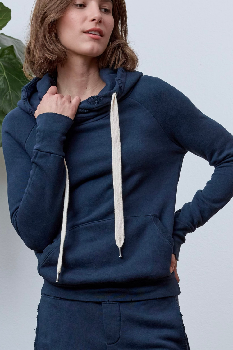 NSF Lisse Fitted Distressed Loop Terry Hoodie - Eclipse