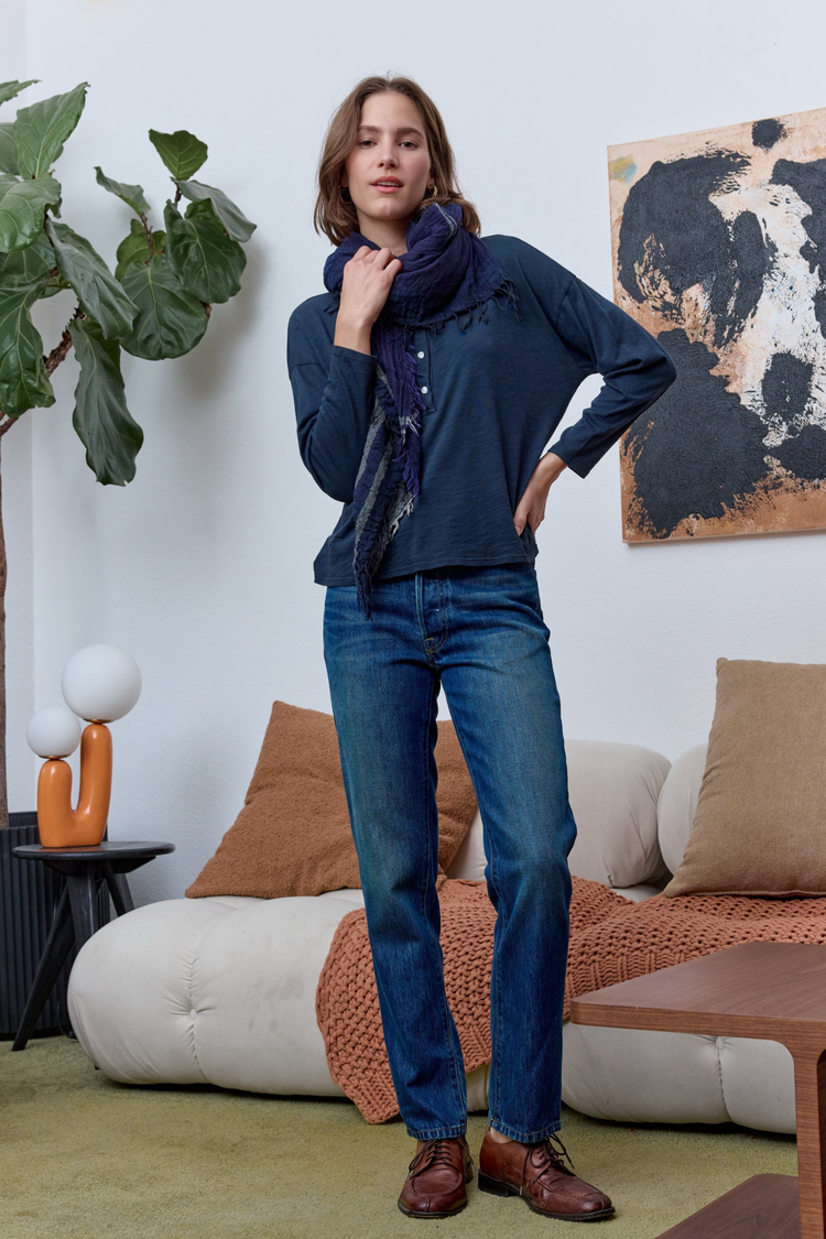 NSF Hazel Boxy Slub Jersey Henley - Eclipse