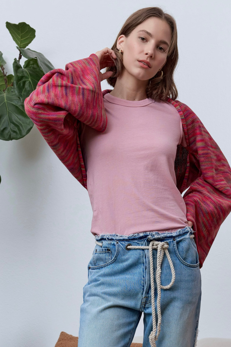 NSF Emma Painted Cotton Shrug Sweater- Red