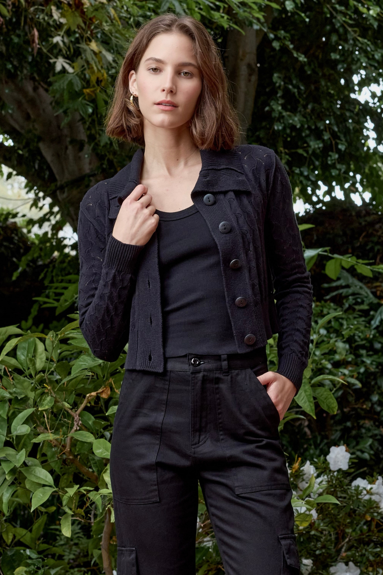 NSF Dame Viscose Blend Crochet Cardigan - Black