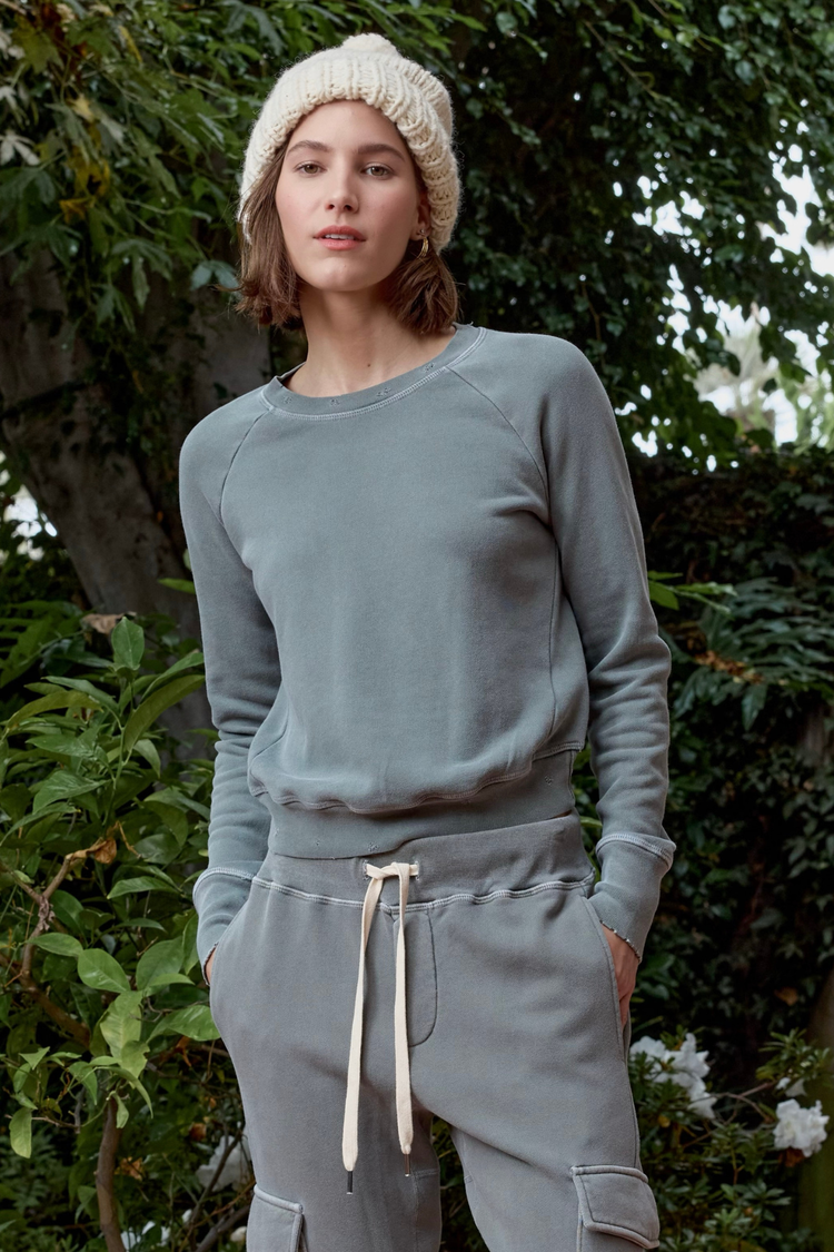 NSF Saguro Chic Distressed Loop Terry Sweatshirt - Oak Moss