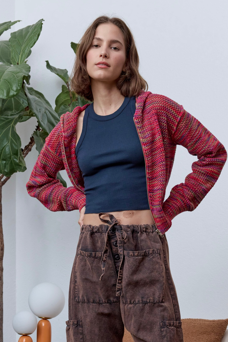 NSF Mills Painted Cotton Zip Hoodie Sweater - Red