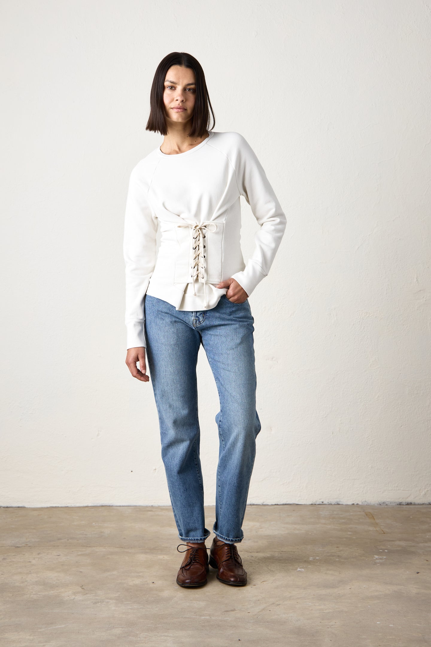 ELIO CORSET LOOP TERRY CREW / SOFT WHITE