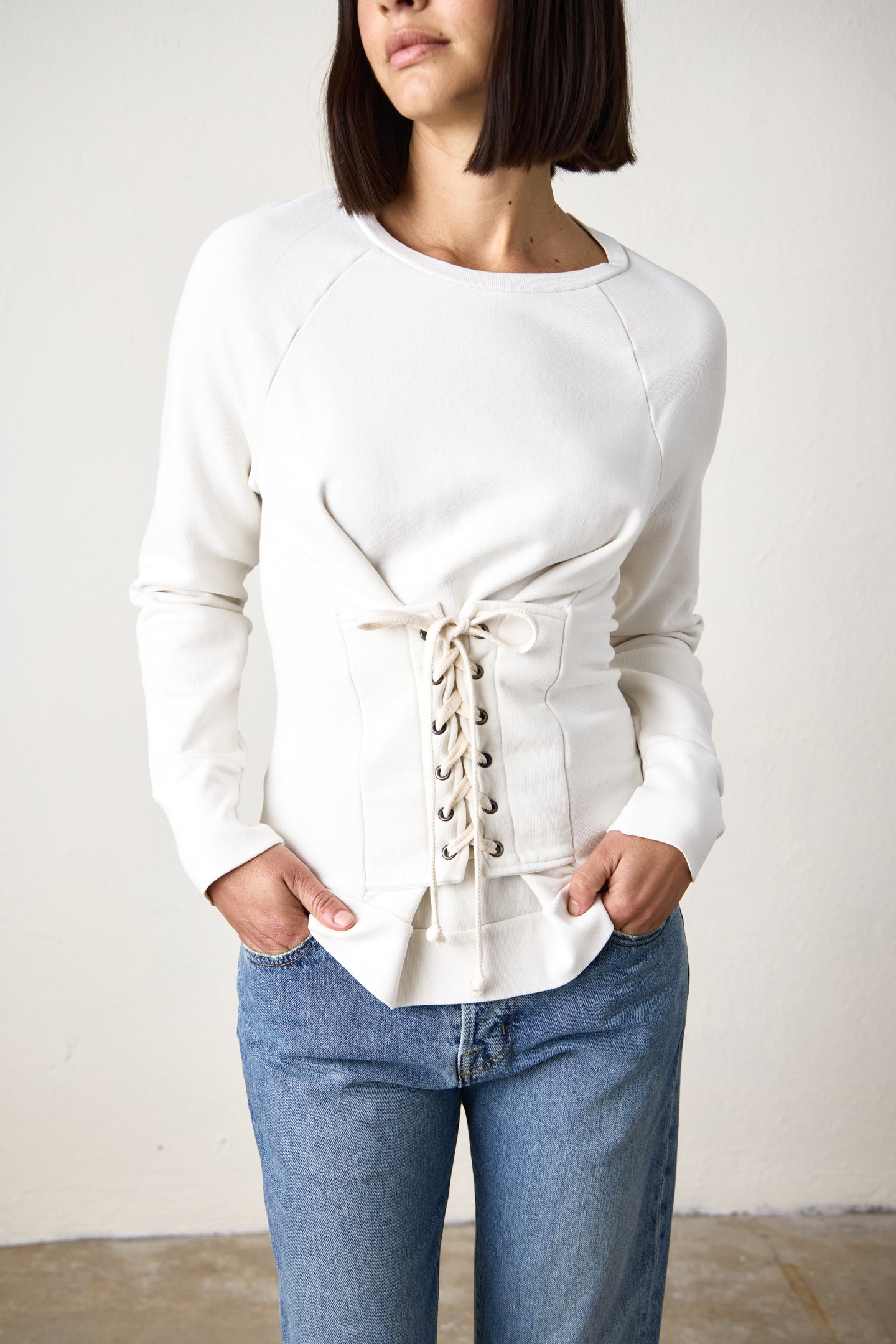 ELIO CORSET LOOP TERRY CREW / SOFT WHITE