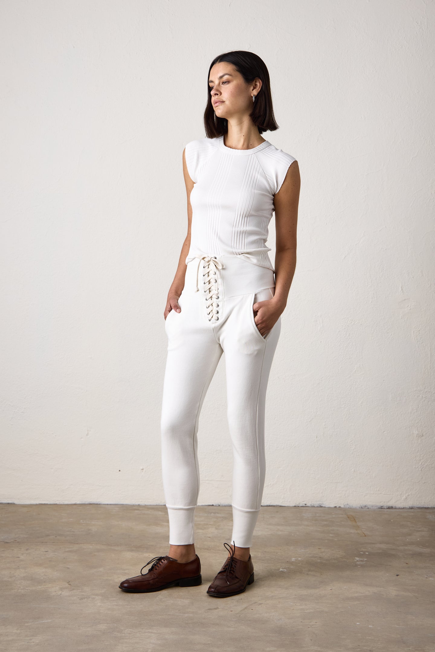 MAREN CORSET LOOP TERRY SWEATPANT / SOFT WHITE