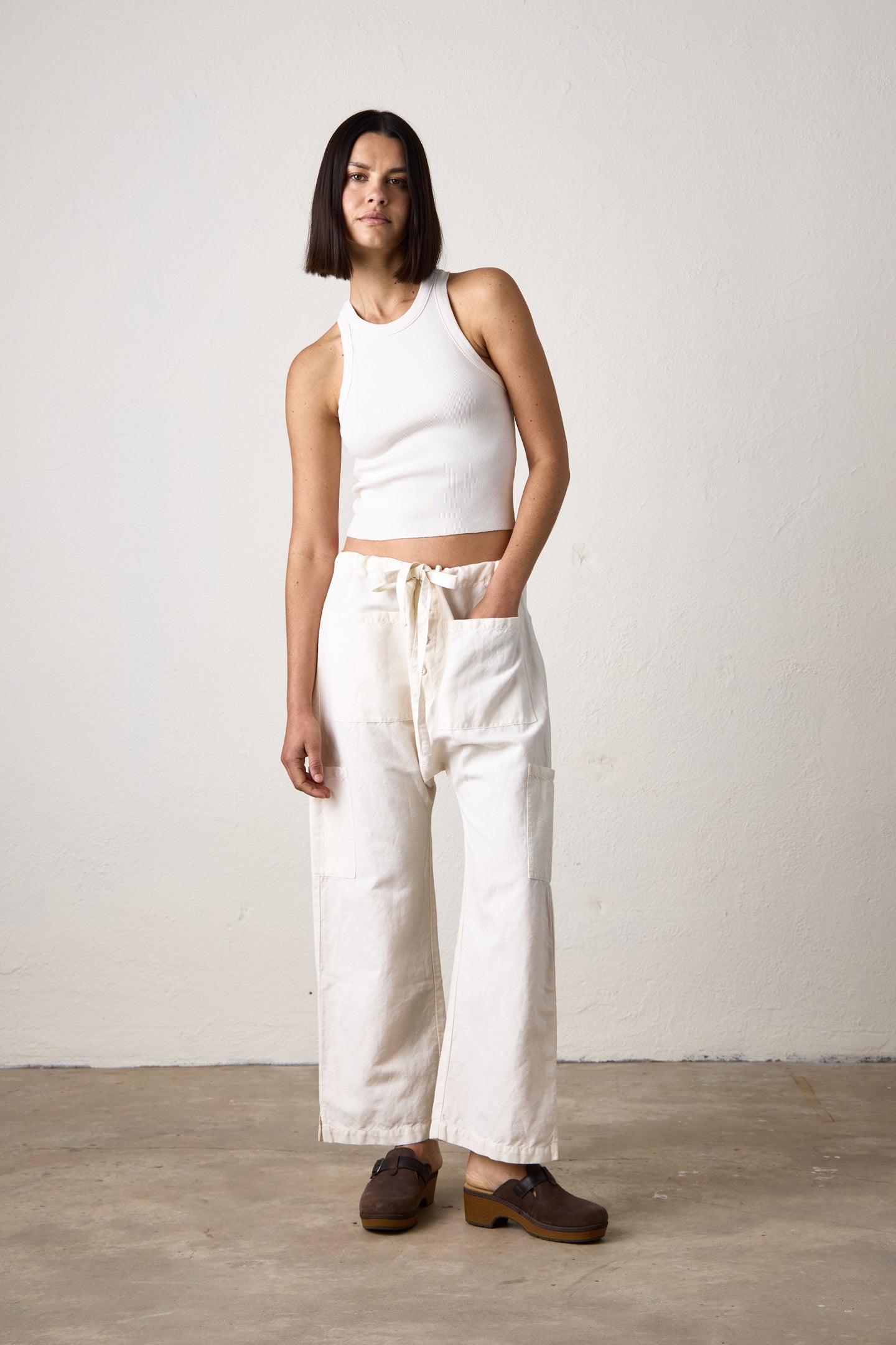 CARLSON DROP RISE TIE PANT / IVORY