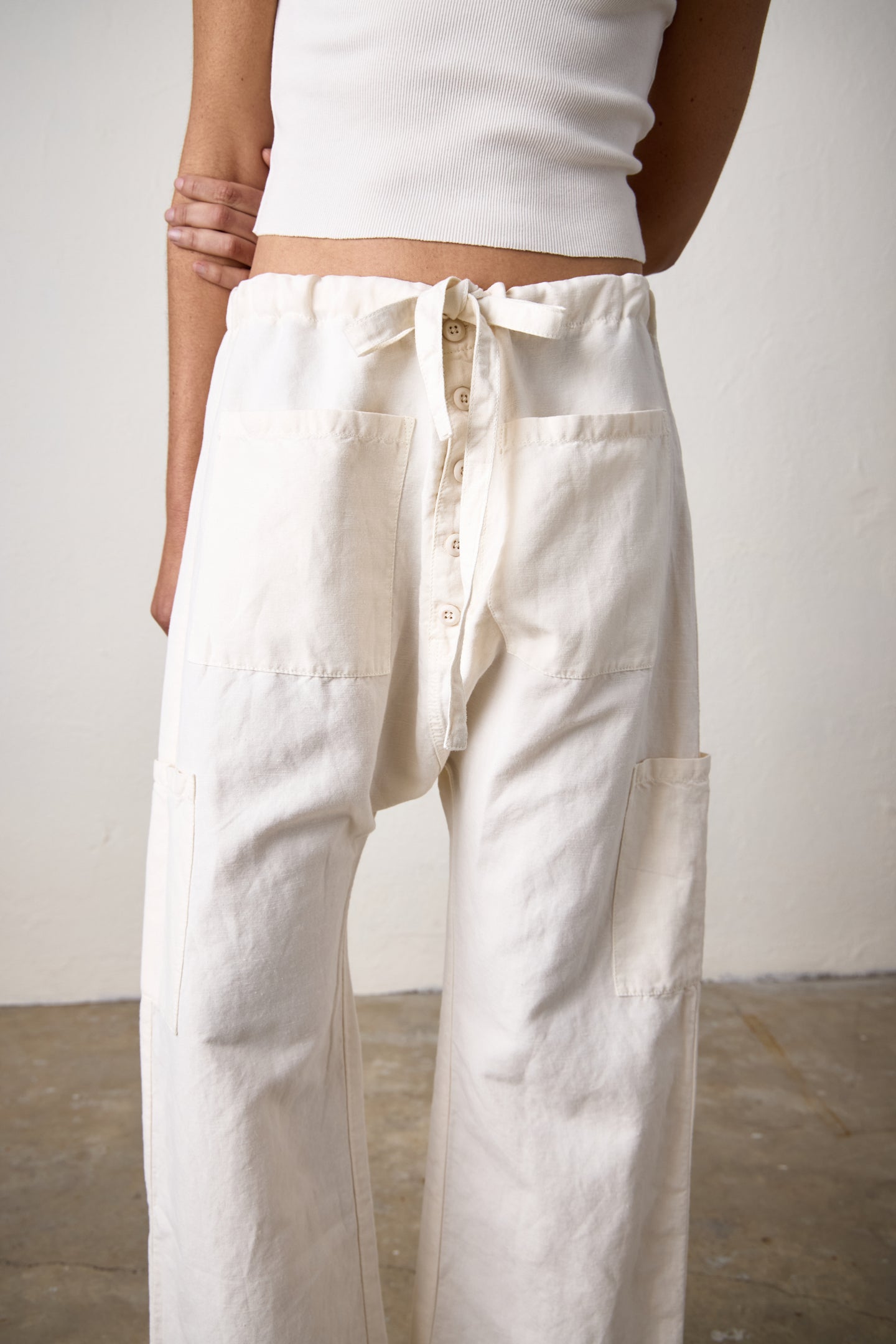 CARLSON LINEN COTTON TIE PANT / IVORY