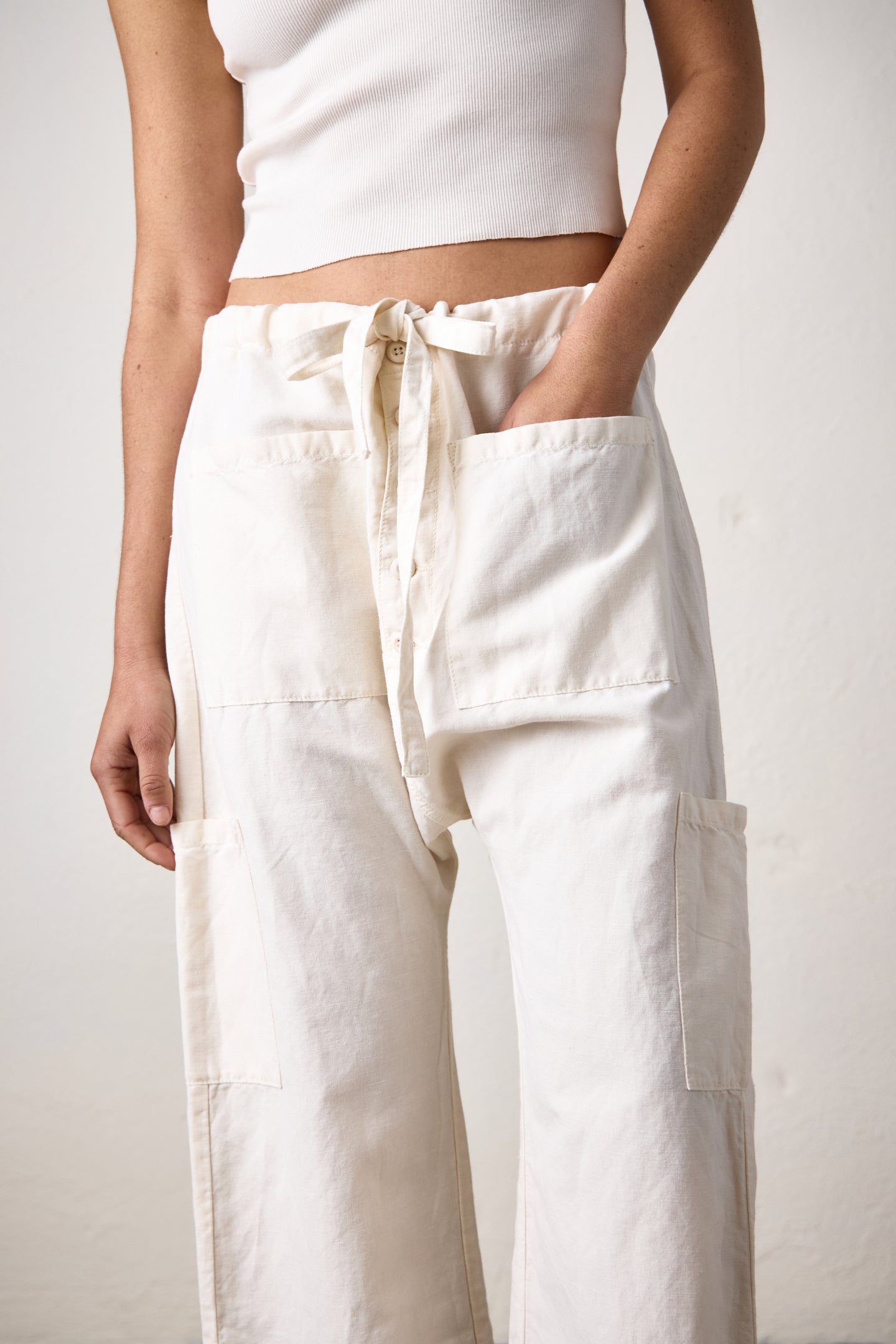 CARLSON DROP RISE TIE PANT / IVORY