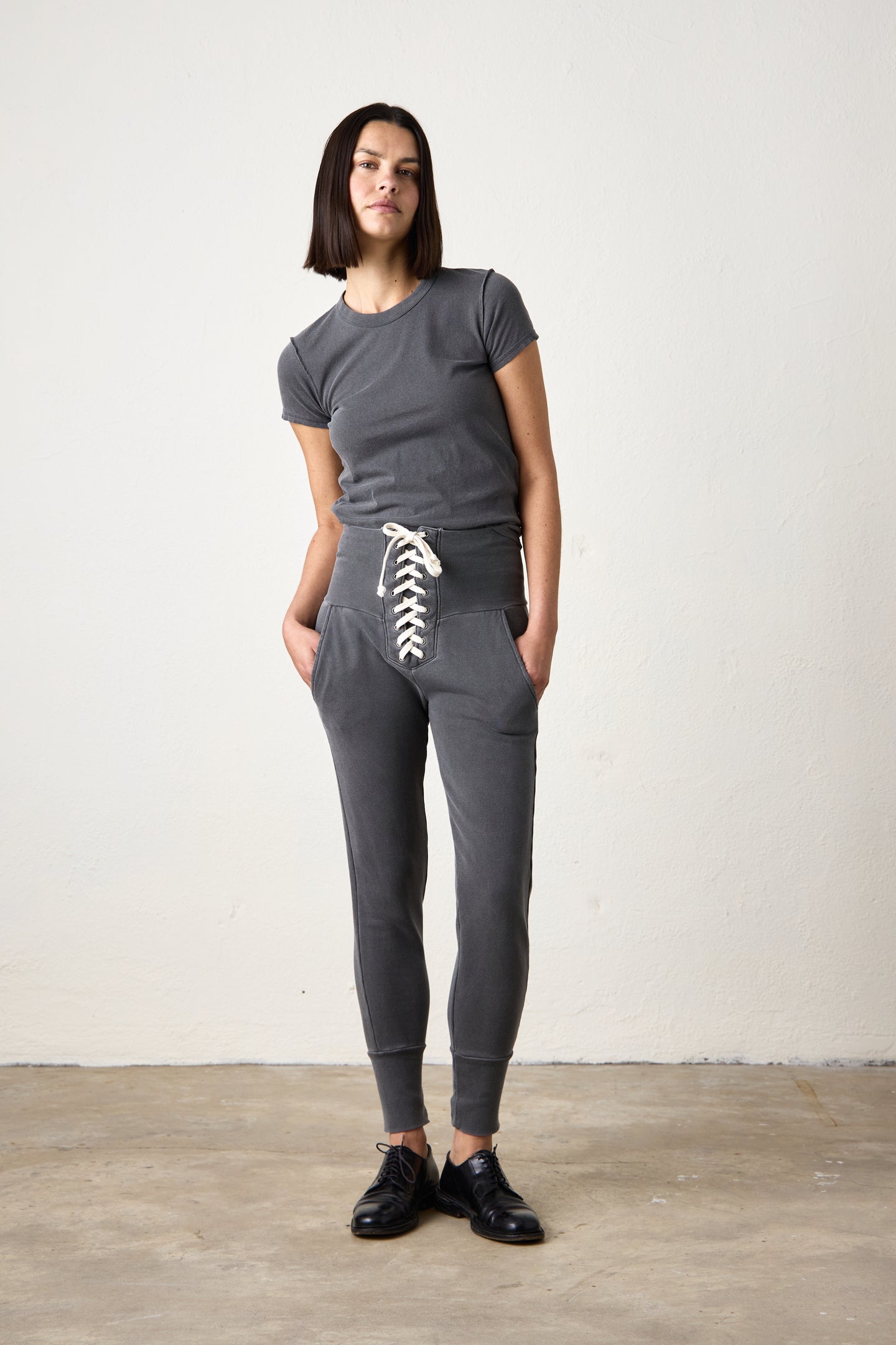 MAREN CORSET LOOP TERRY SWEATPANT / FADED BLACK