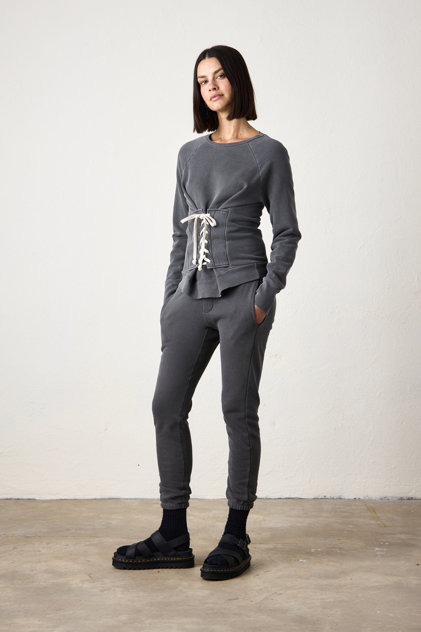 ELIO CORSET LOOP TERRY CREW / FADED BLACK