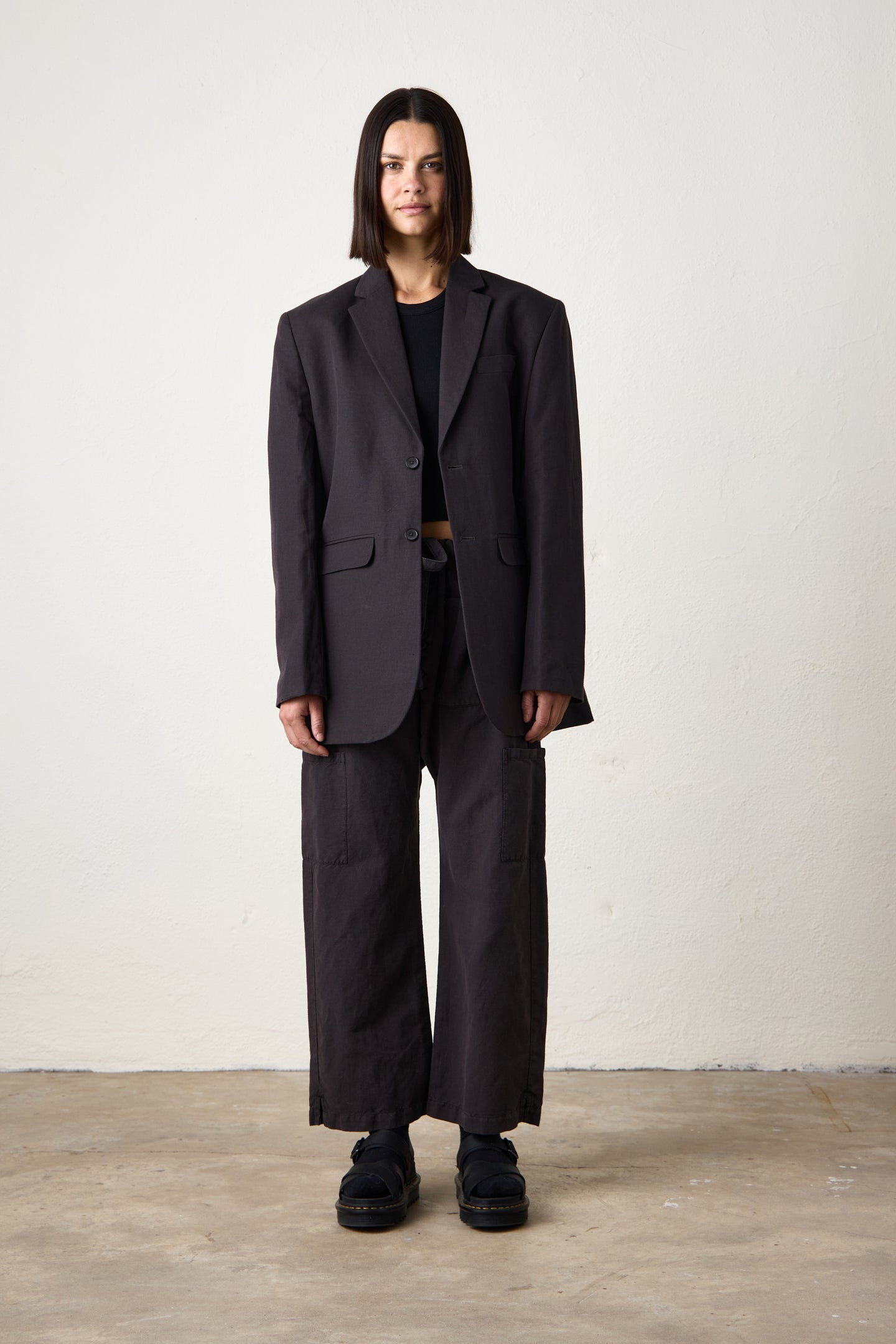 LAWRENCE OVERSIZE LINEN COTTON BLAZER / FADED BLACK