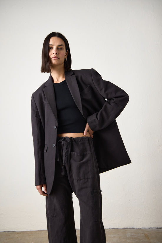 LAWRENCE OVERSIZE LINEN COTTON BLAZER / FADED BLACK