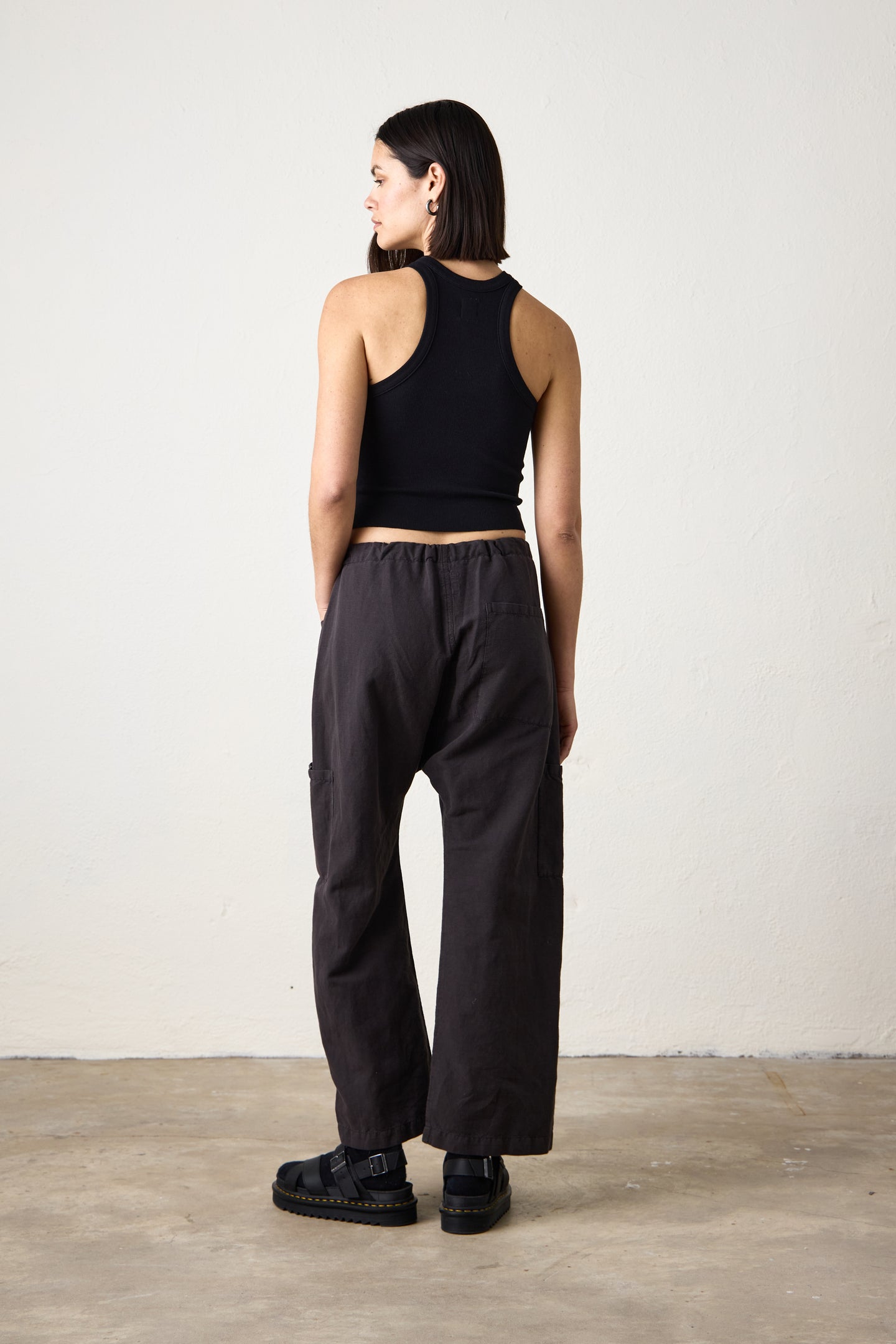 CARLSON LINEN COTTON TIE PANT / FADED BLACK