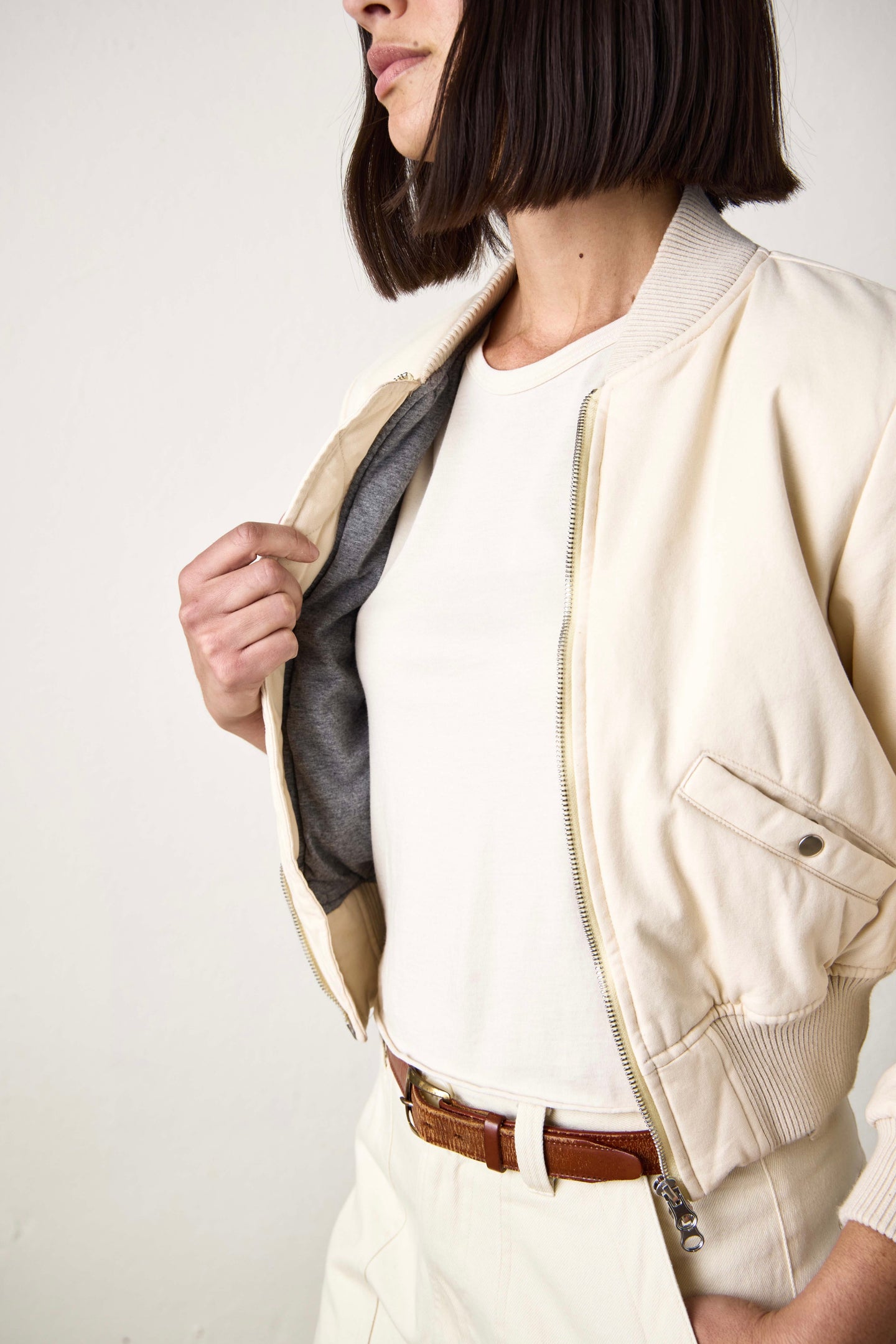 REYES SHRUNKEN QUILTED CANVAS BOMBER / IVORY