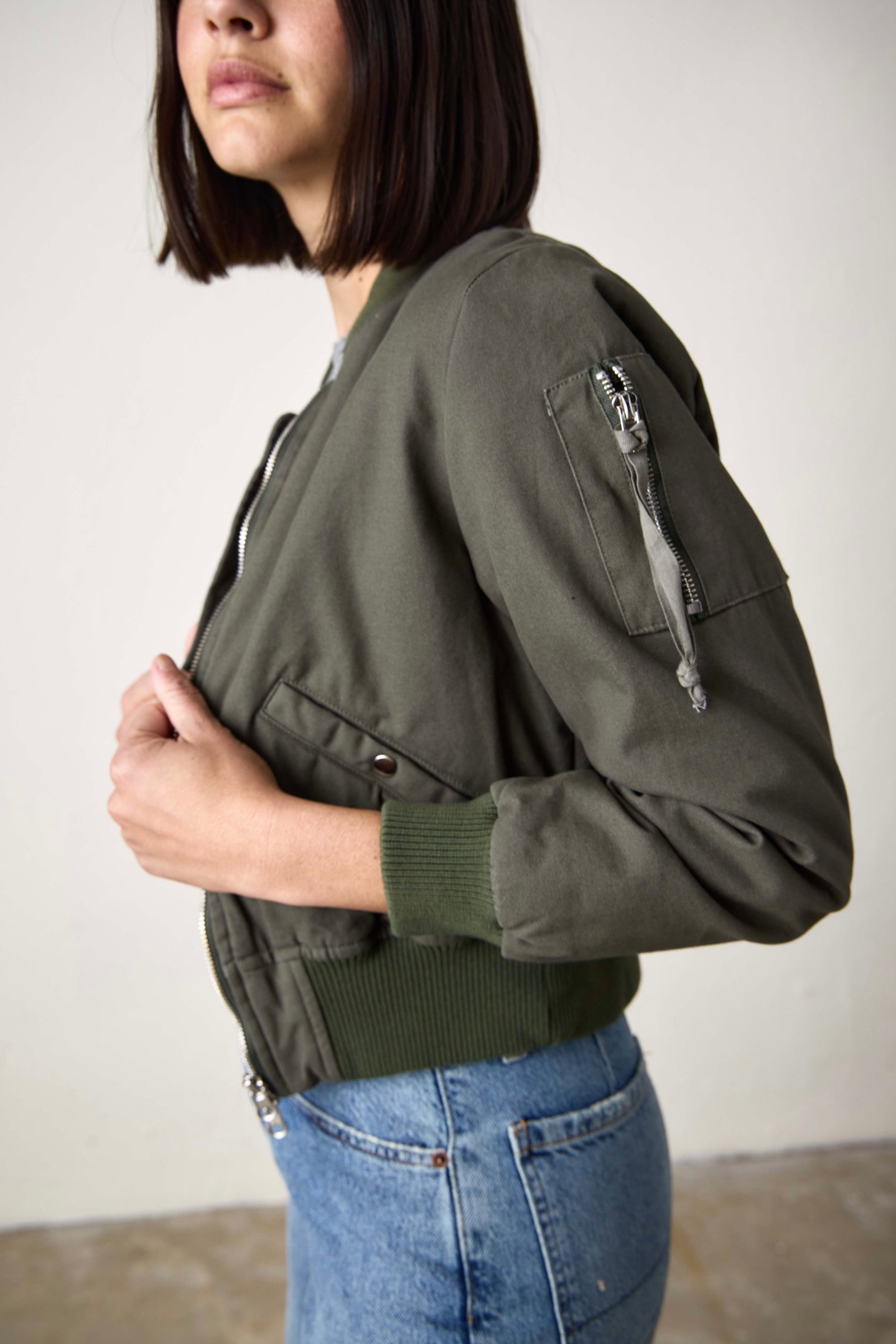 REYES SHRUNKEN QUILTED CANVAS BOMBER / OLIVE