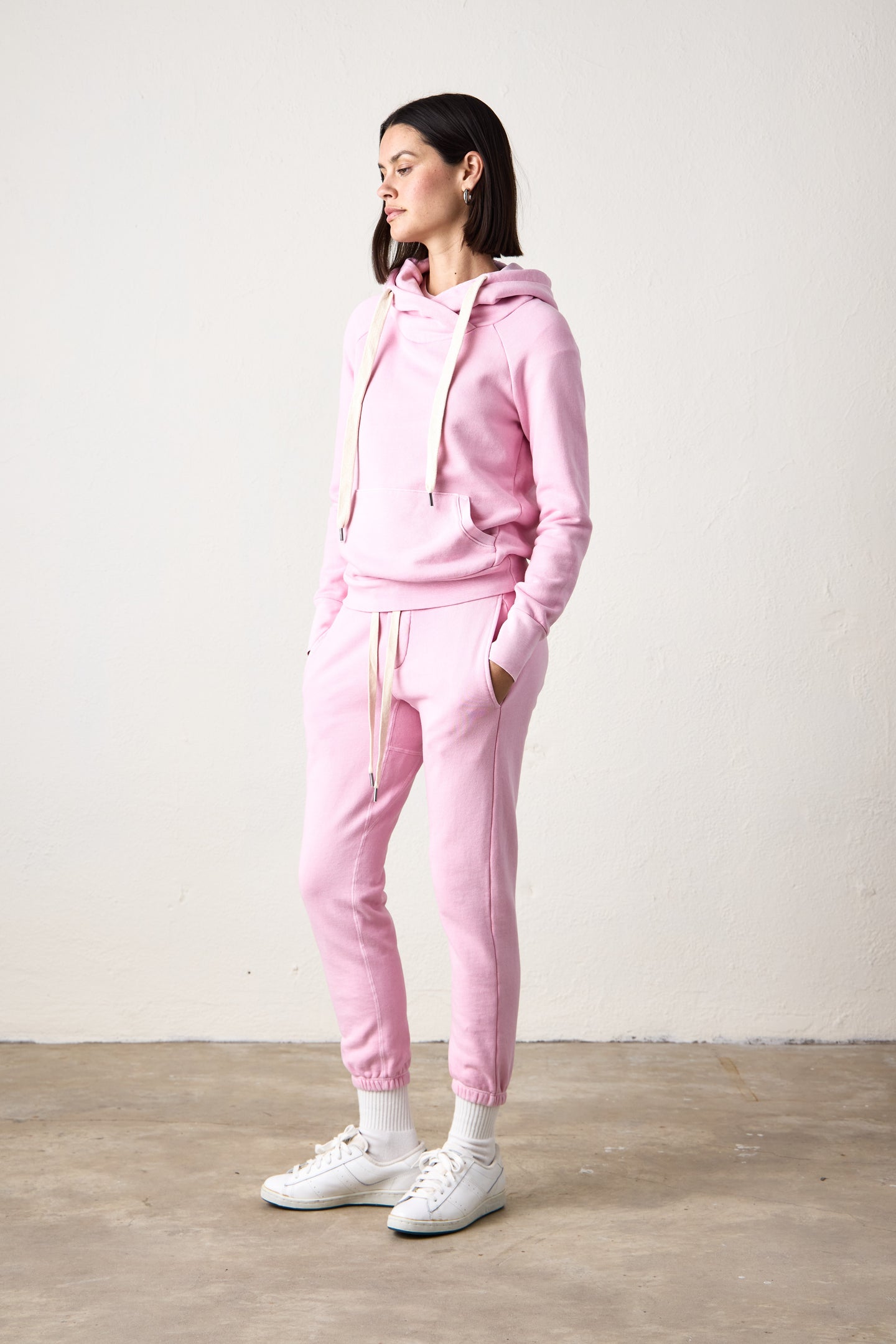 LISSE FITTED LOOP TERRY HOODY / PINK SORBET