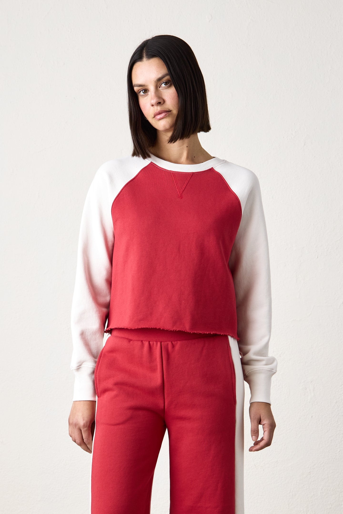 MARCO CROP LOOP TERRY SWEATSHIRT / CRIMSON/IVORY