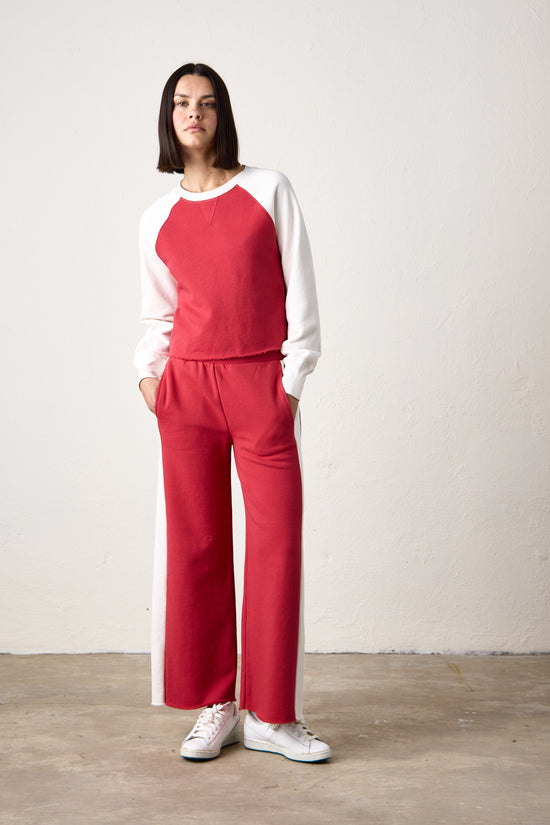 RILEY WIDE LEG LOOP TERRY PANT / CRIMSON/IVORY