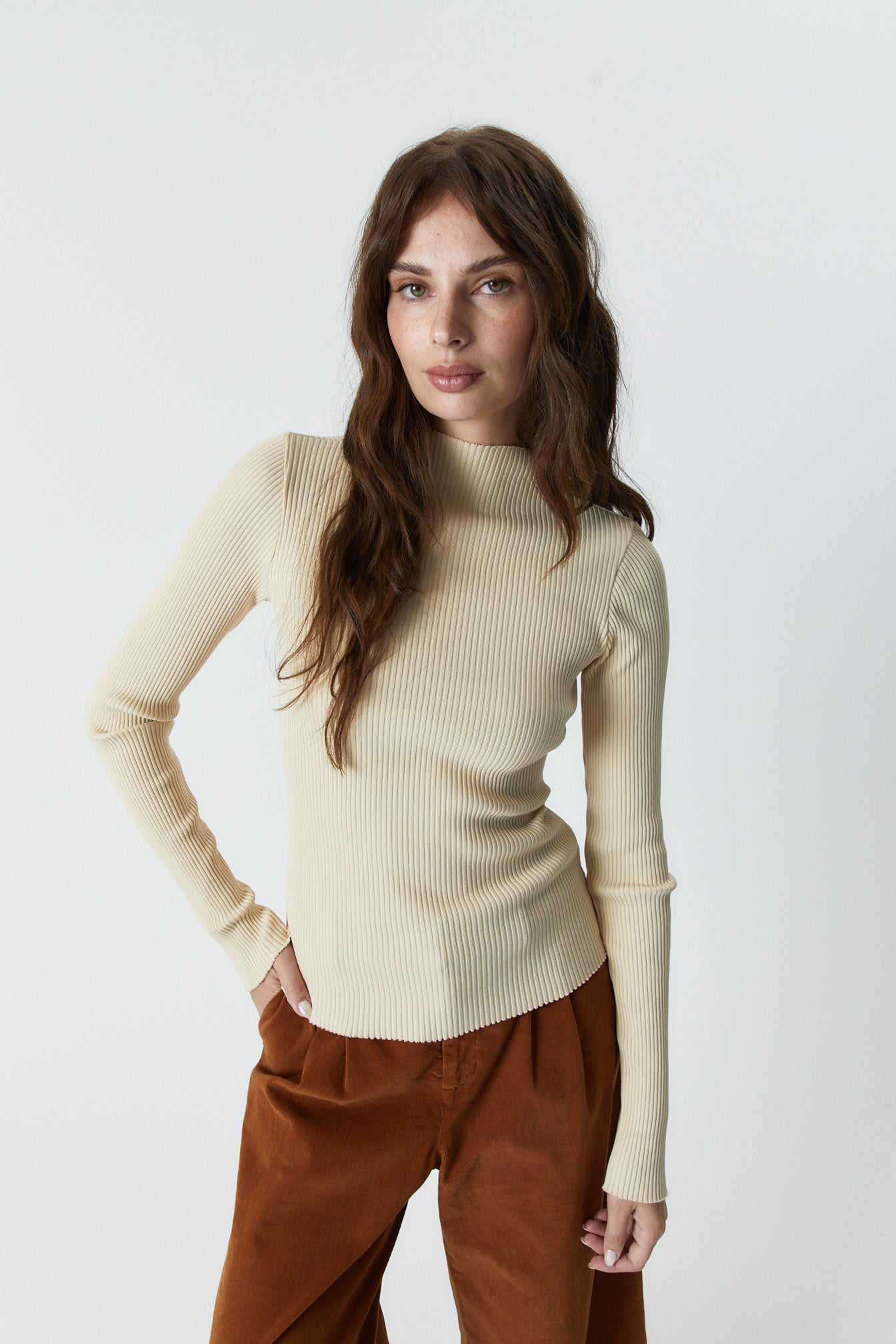 CARLA MOCK NECK / Almond – NSF Clothing