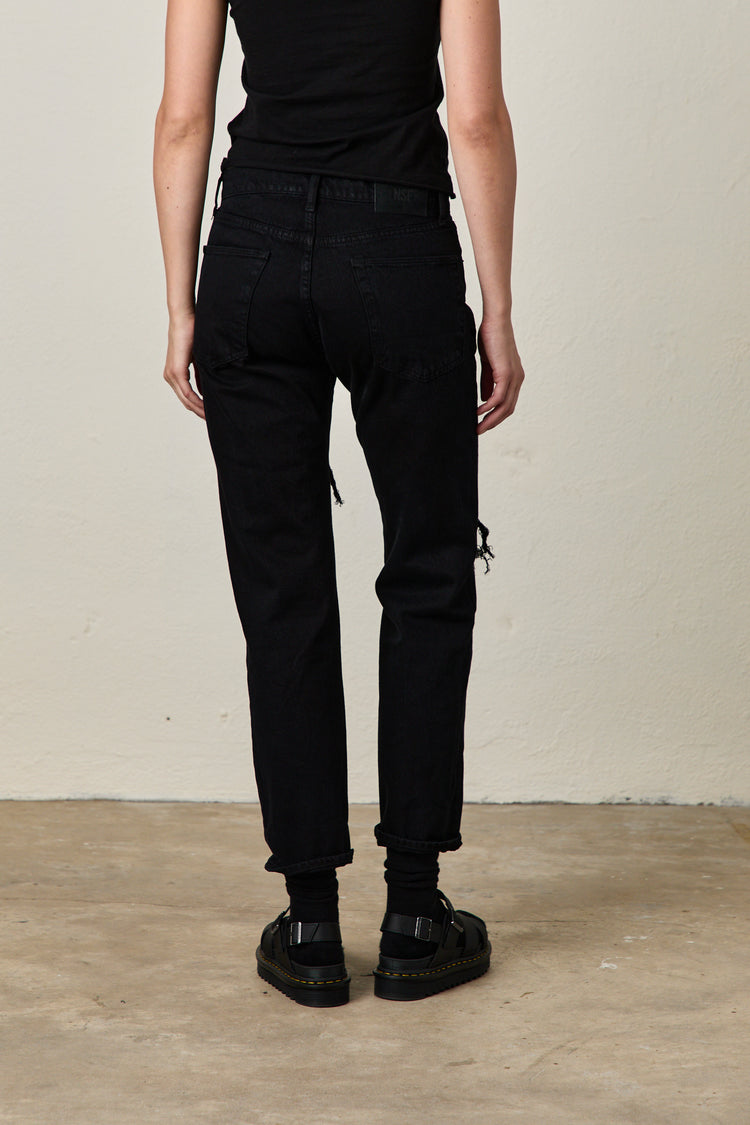 NSF Owen Mid Rise Slim Straight Jean -Over Dye Black Destroy