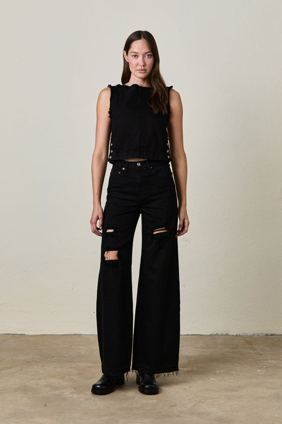 DELTA WIDE LEG JEAN / OVERDYE BLACK DESTROY