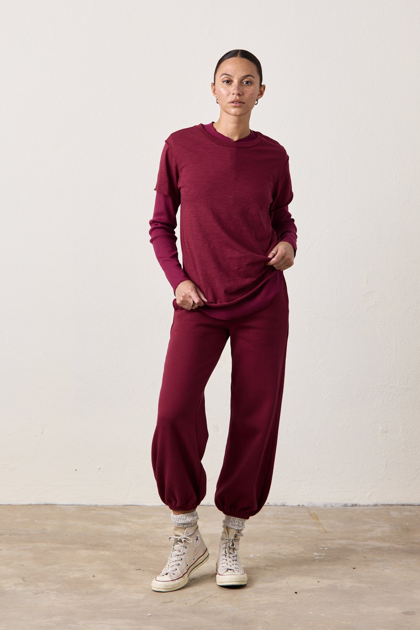 MOORE RELAXED SLUB JERSEY TEE/ DARK CHERRY