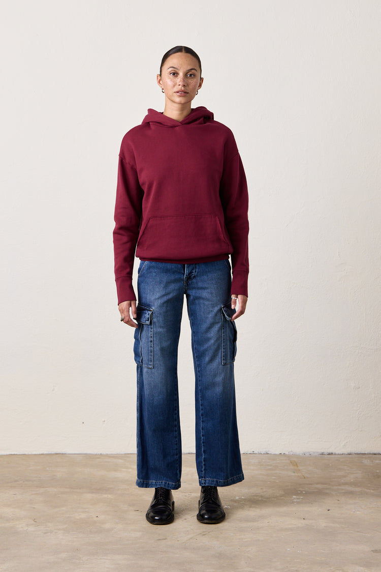 ELLIS RELAXED COZY FLEECE HOODY / DARK CHERRY
