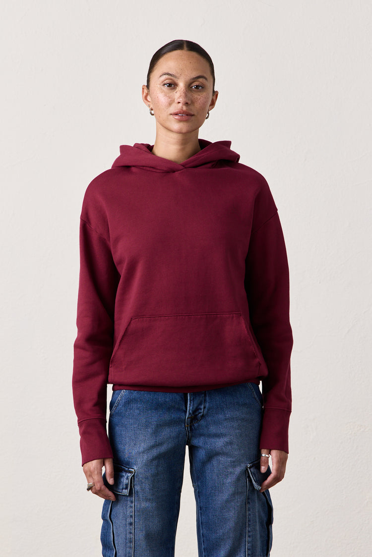 ELLIS RELAXED COZY FLEECE HOODY / DARK CHERRY
