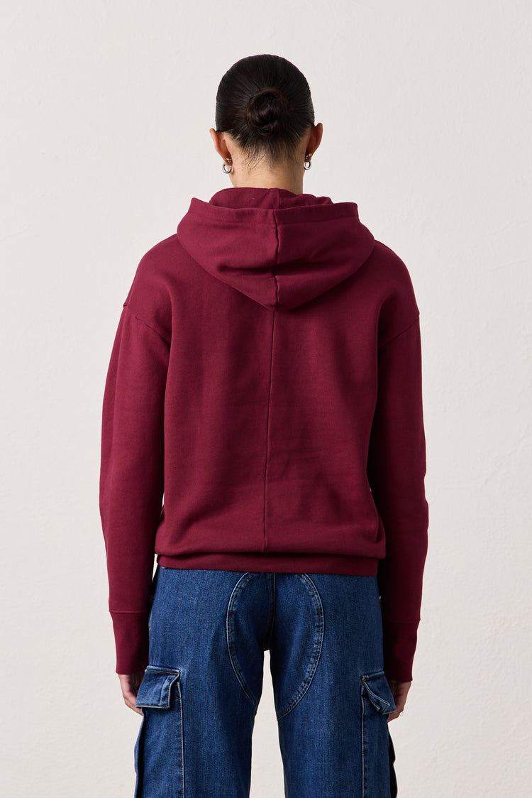 ELLIS RELAXED COZY FLEECE HOODY / DARK CHERRY