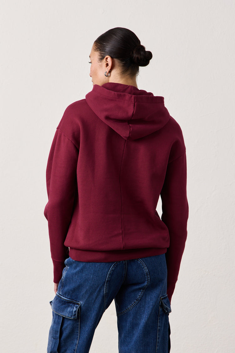 ELLIS RELAXED COZY FLEECE HOODY / DARK CHERRY