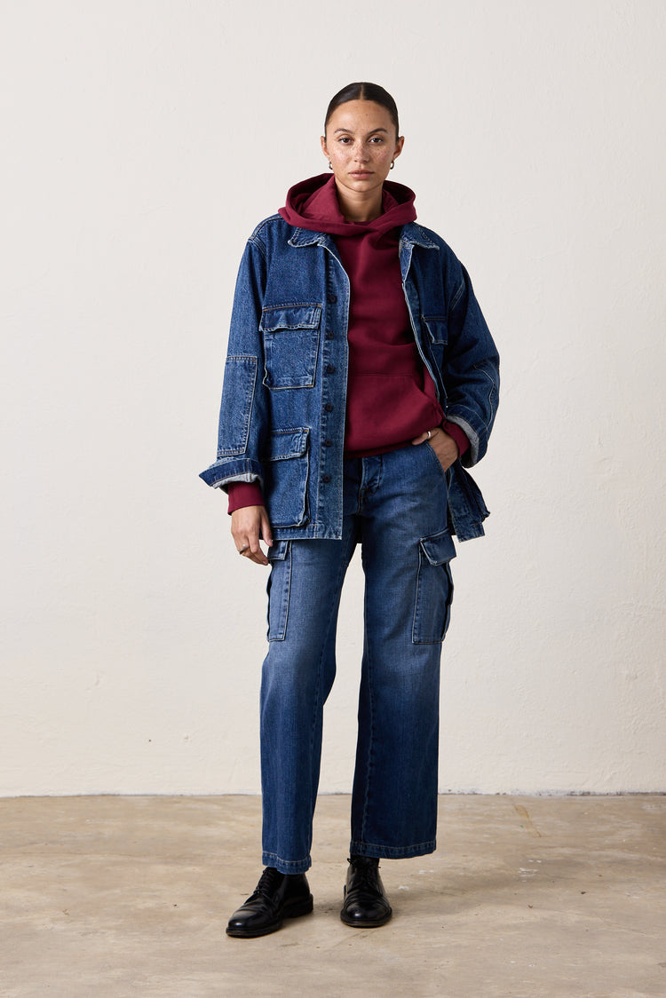 ELLIS RELAXED COZY FLEECE HOODY / DARK CHERRY