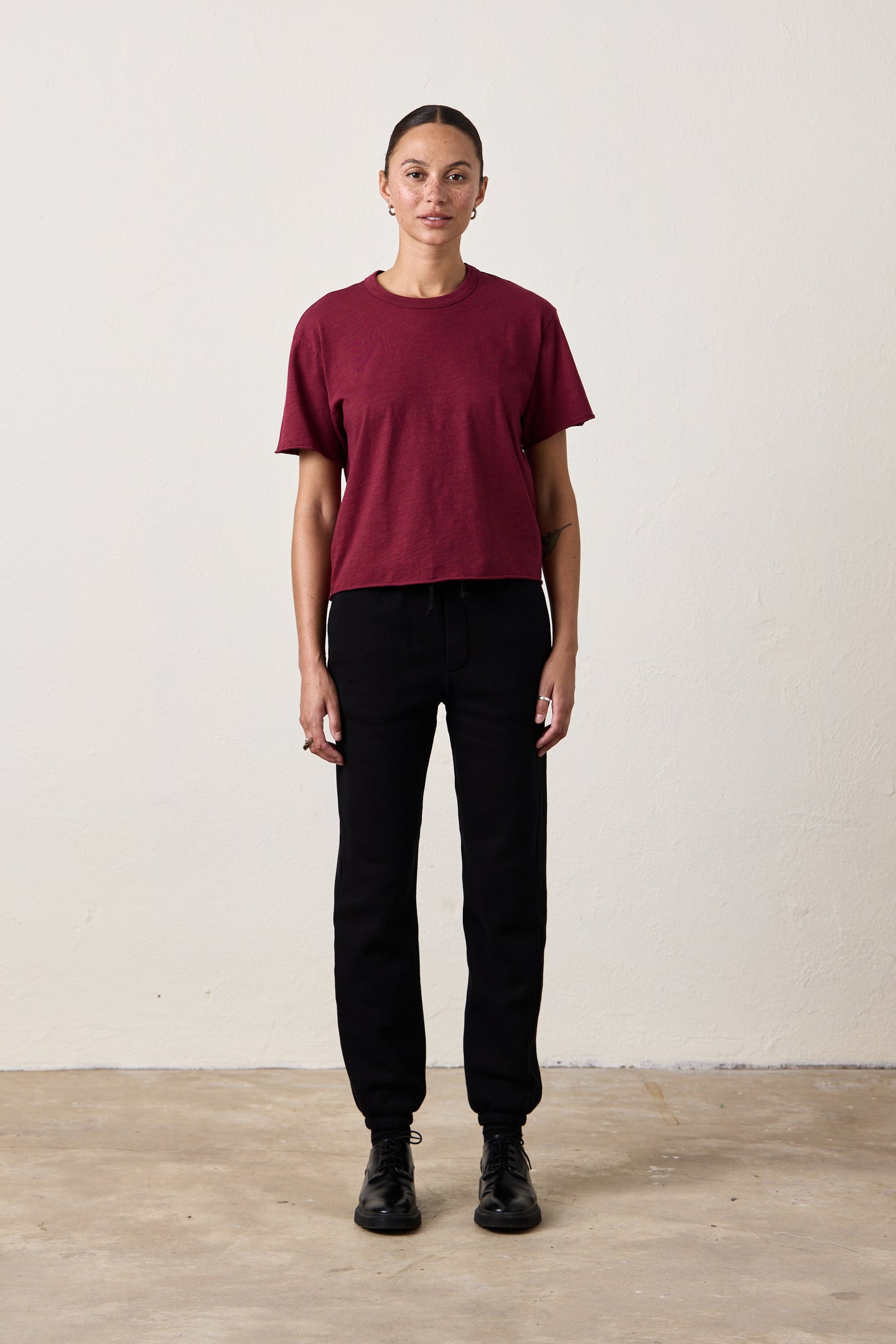 HARPER BOXY SLUB JERSEY TEE / DARK CHERRY