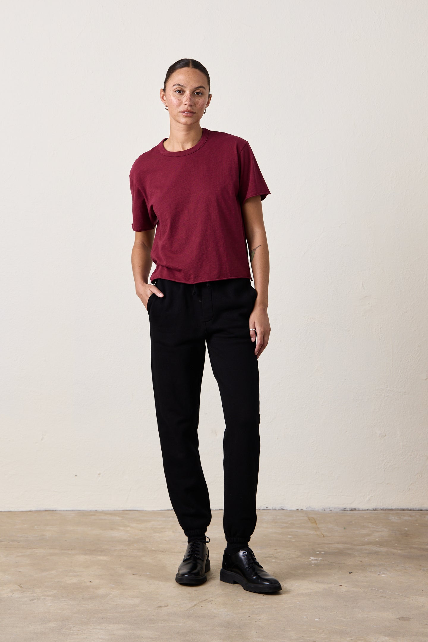 HARPER BOXY SLUB JERSEY TEE / DARK CHERRY