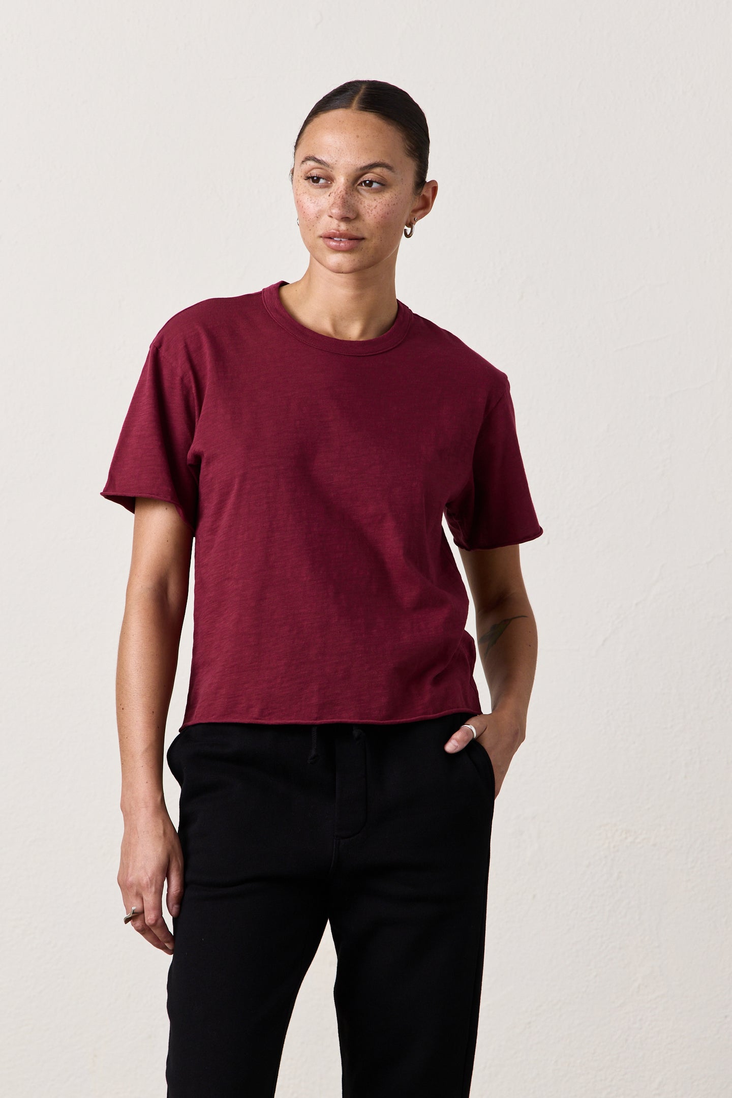 HARPER BOXY SLUB JERSEY TEE / DARK CHERRY