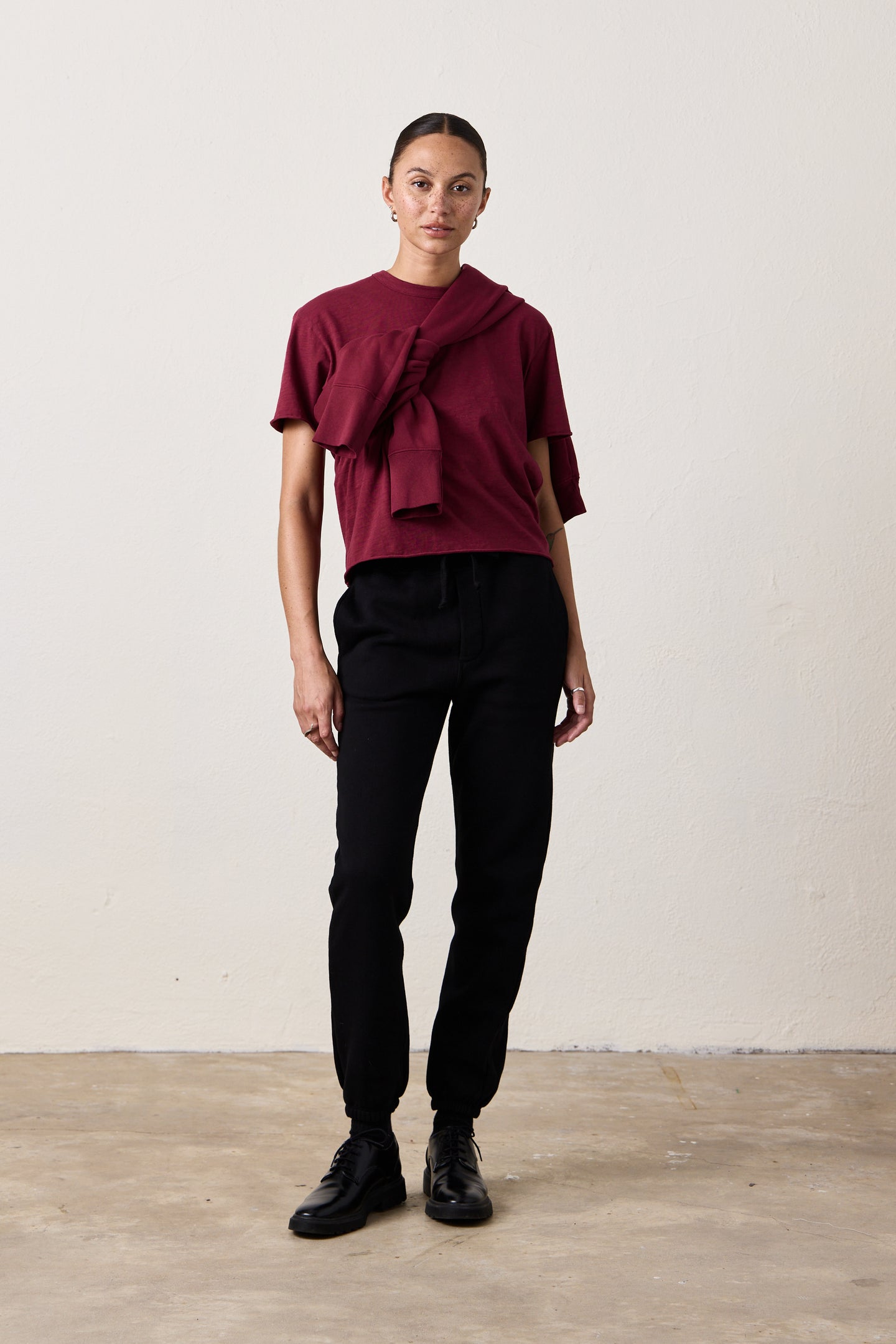 HARPER BOXY SLUB JERSEY TEE / DARK CHERRY