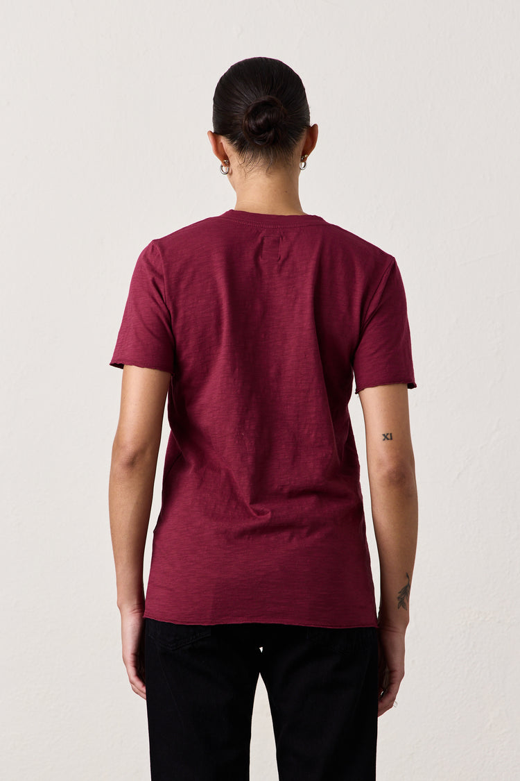 CORA RELAXED SLUB JERSEY V-NECK TEE / DARK CHERRY