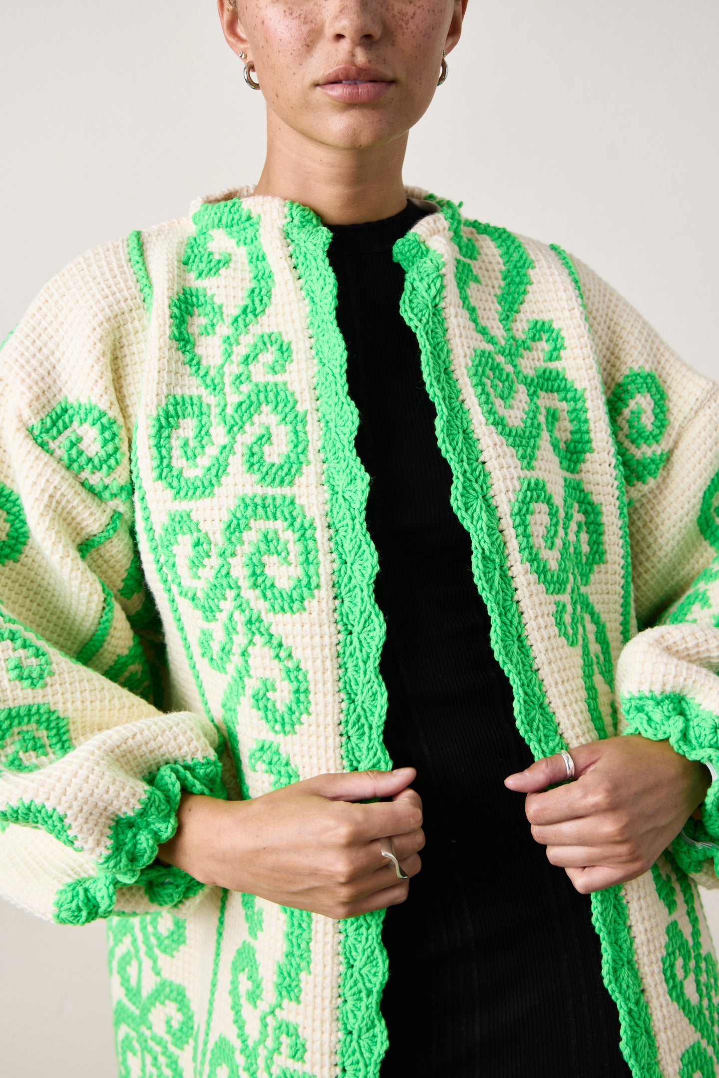 NSF X NM COCOON SWEATER / GREEK KEY GREEN