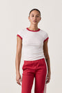 BODHI SHRUNKEN RINGER TEE / IVORY/RED