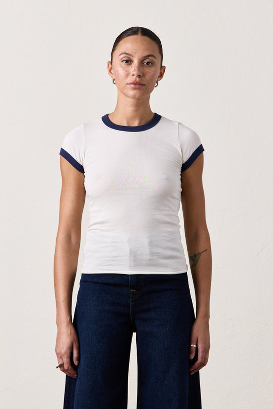 BODHI SHRUNKEN RINGER TEE / IVORY/NAVY