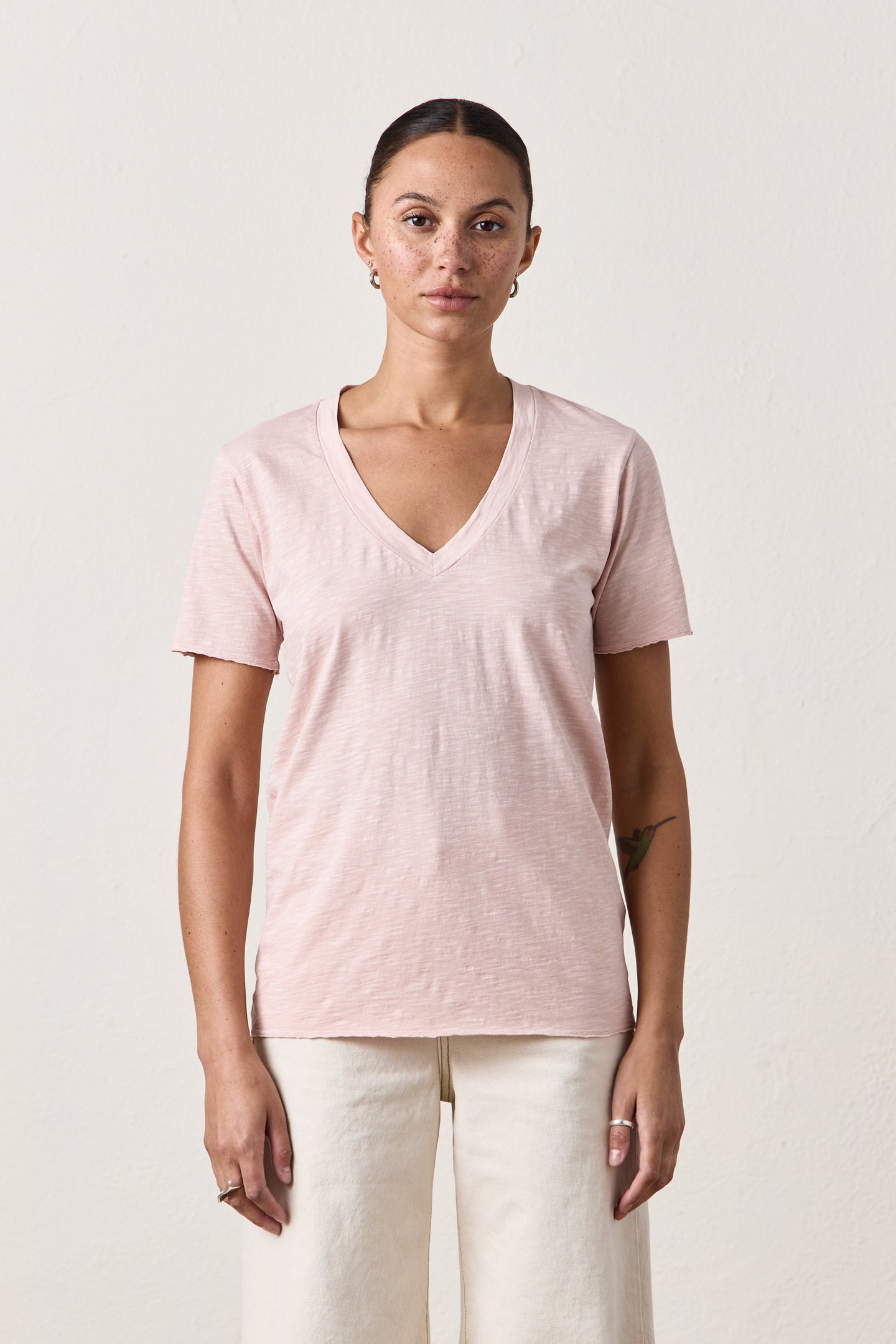 CORA V-NECK SLUB TEE / ROSY