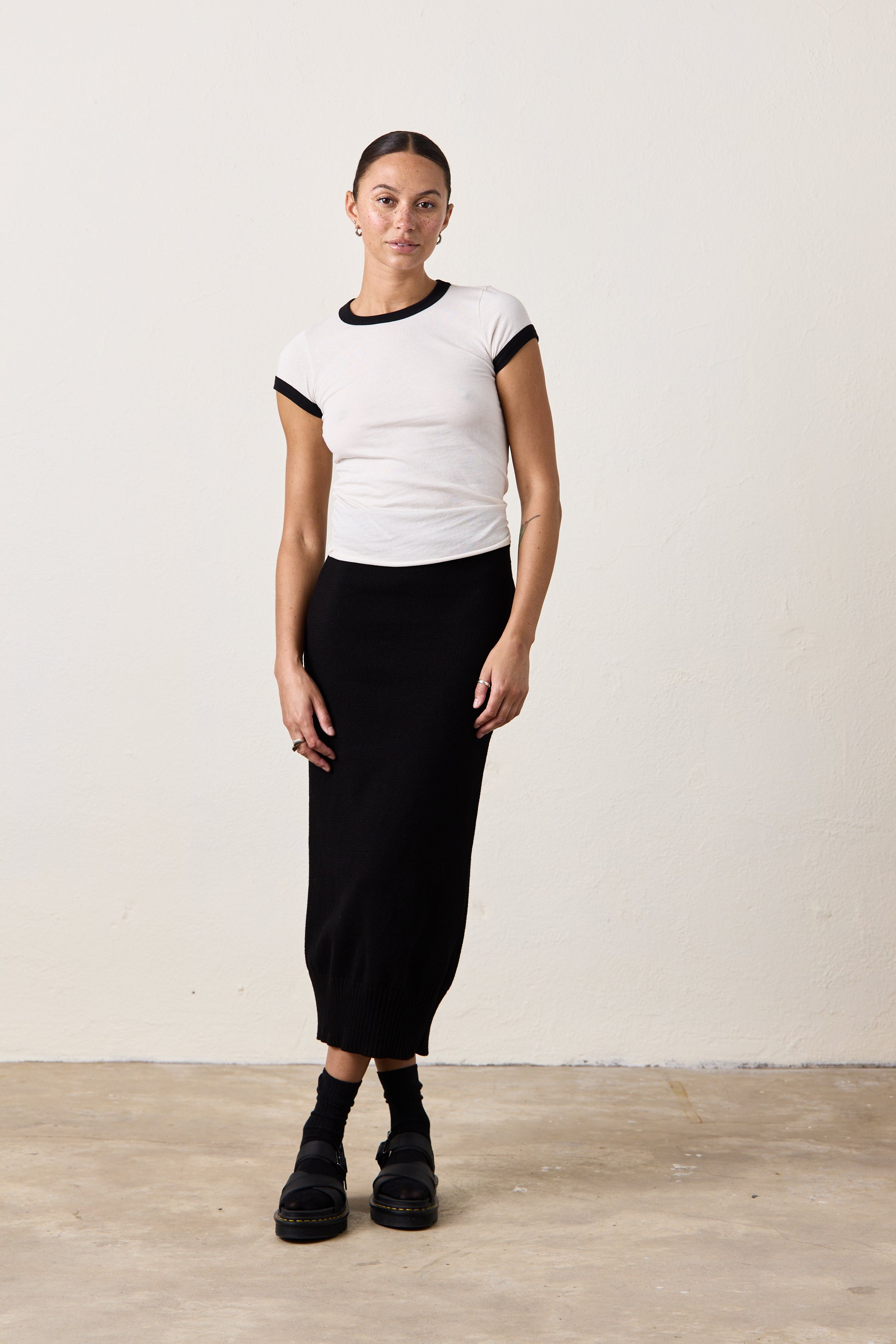 BODHI SHRUNKEN RINGER T / IVORY/BLACK – NSF Clothing